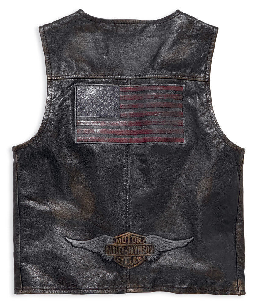 Iron Distressed Slim Fit Leather Vest, Svart