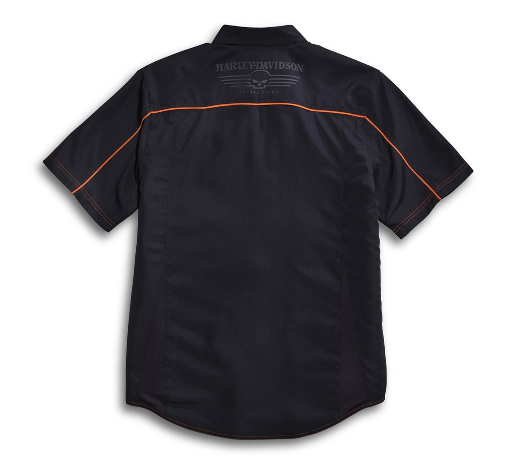 Mens Vented Performance Willie G Skull Short Sleeve Woven Shirt