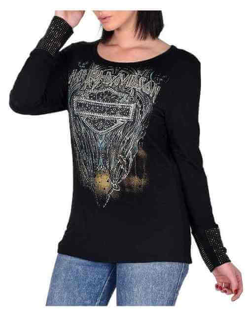 Golden Dawn Embellished Long Sleeve Scoop Neck Top