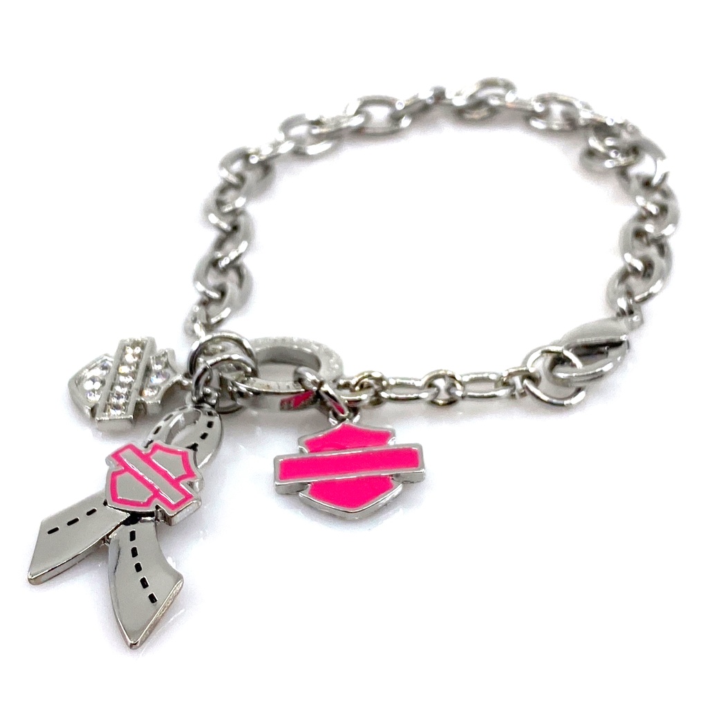 Women's Pink Label Bar &amp; Shield Ribbon Charm Bracelet