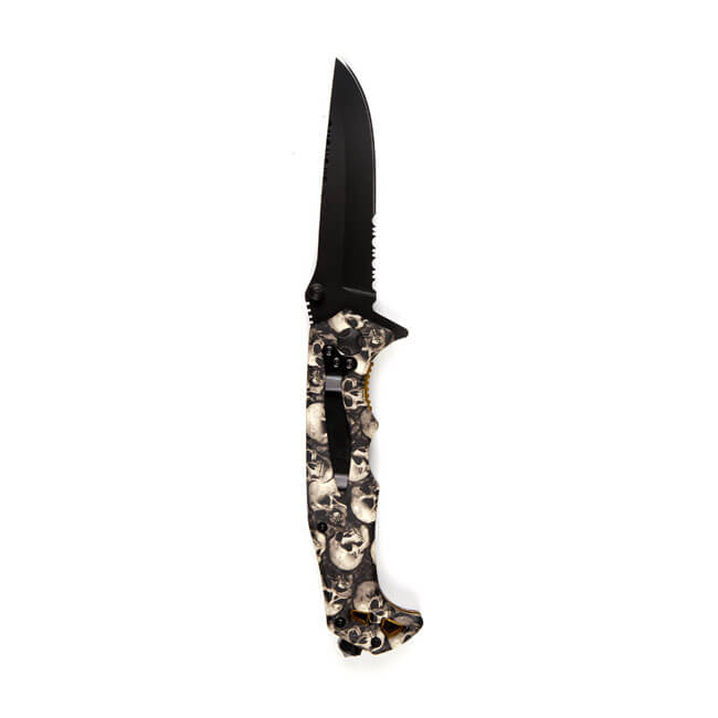 Skull &amp; Clip Knife, Black Ivory