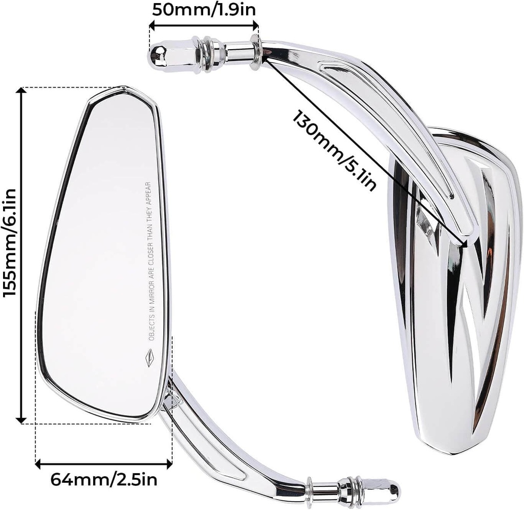 Rear View Mirrors, Long Stem, Teardrop, Chrome, For Dyna, Softail, Sportster, Road King, Electra Glide, Road Glide, Sport Glide 1982-2024