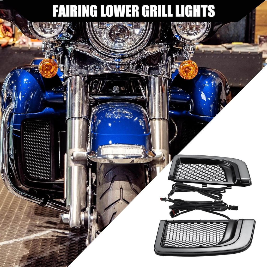 Motorcycle LED Fairing Lower Grills Turn Signals Runing Light for Harley Electra Glide Road Glide CVO Street Glide/Front/LED Running Light, Black