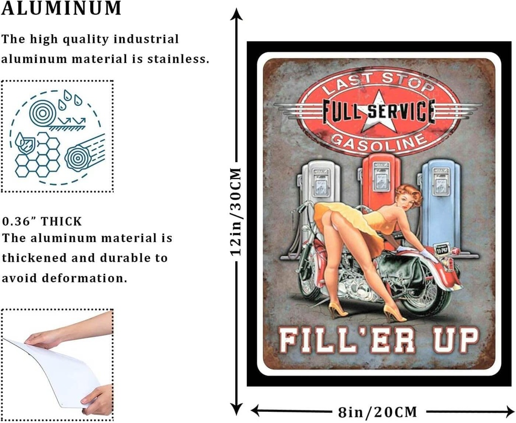 Last Stop Garage Pin Up Girl Biker Tin Sign