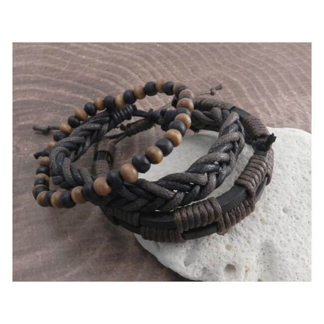 Rope Sliders &amp; Wood Bead Bracelet, 3-Pack