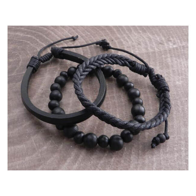 Rope Sliders &amp; Wood Bead Bracelet, 3-Pack