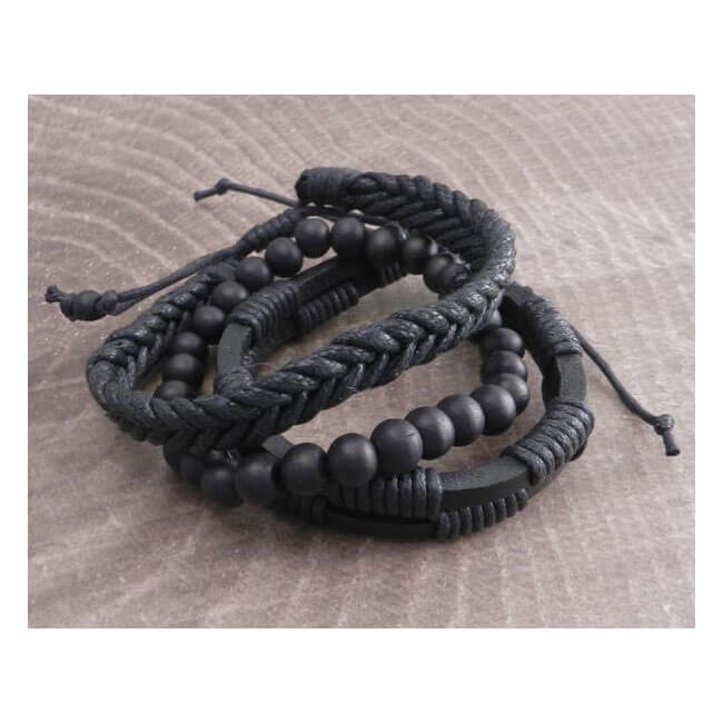 Rope Sliders &amp; Wood Bead Bracelet, 3-Pack
