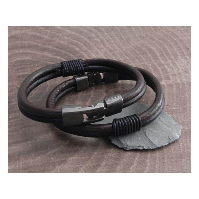 Leather Double Round Wrap Bracelet
