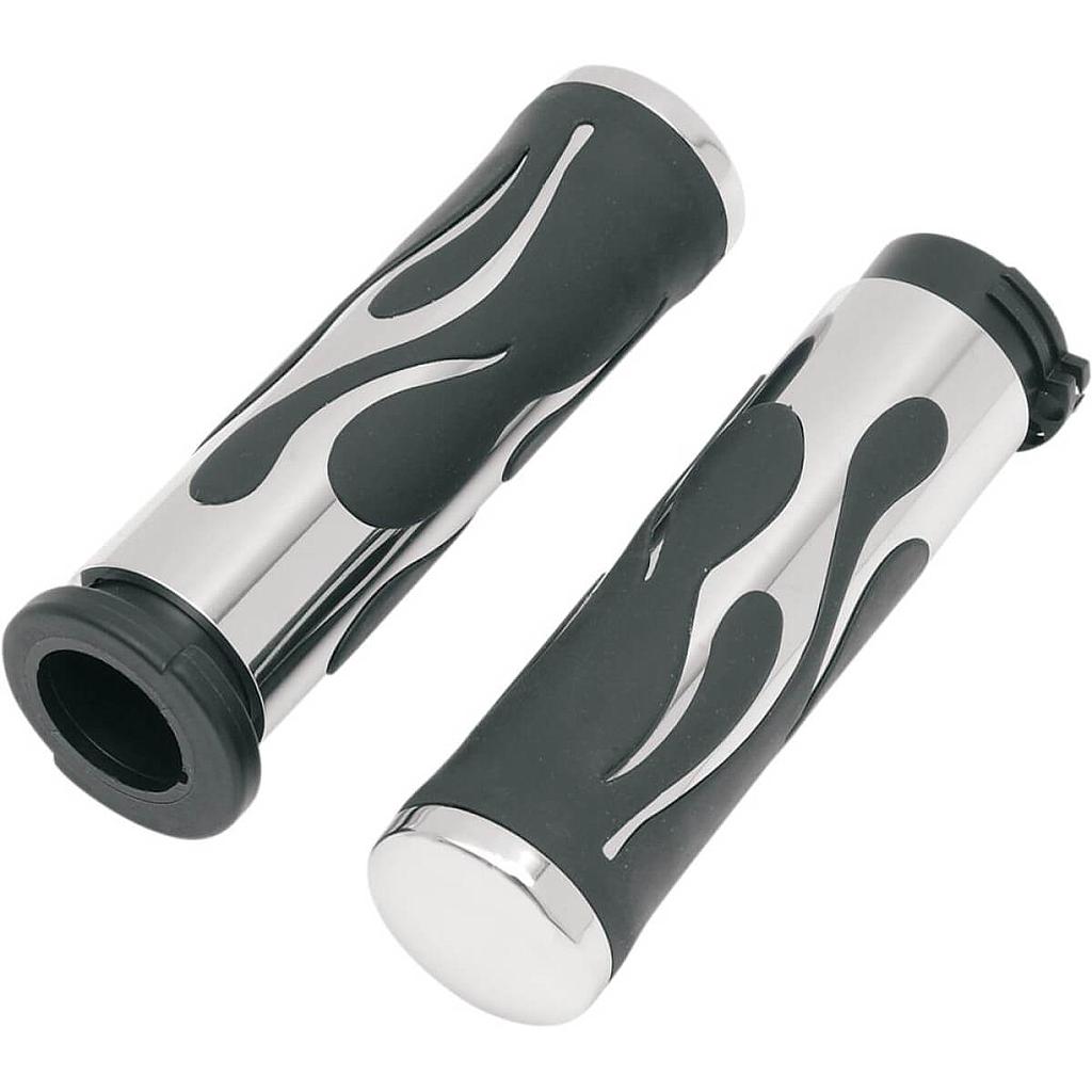 Flame Grips, Touring, Chrome/Rubber, 08-09 TBW