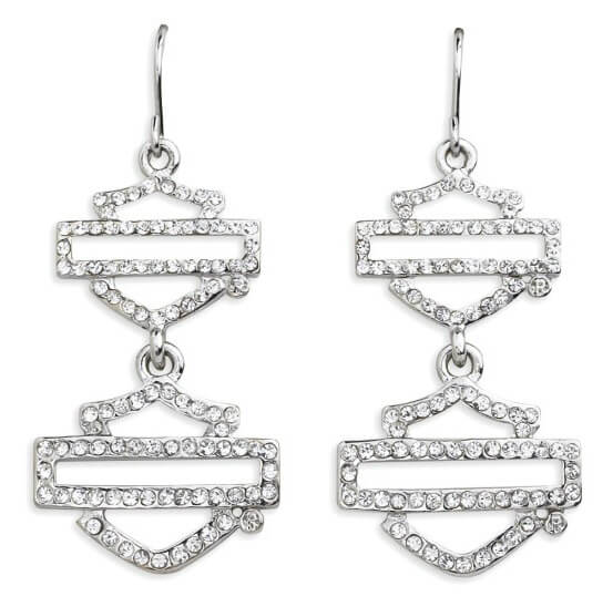 Crystal Bling Bar &amp; Shield Logo Earrings