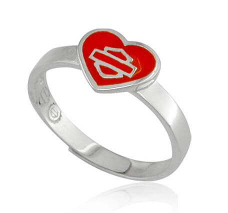 Kids Silver Ring Red B&amp;S Heart