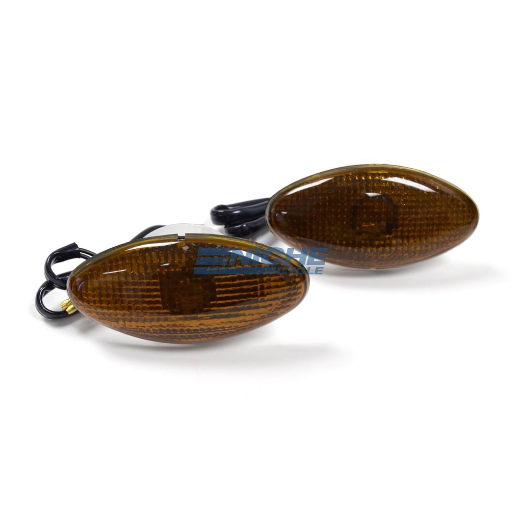 Large Oval Cateye Fairing Flush Mount Deco Turn Signals Lights 12 Volt Smoke