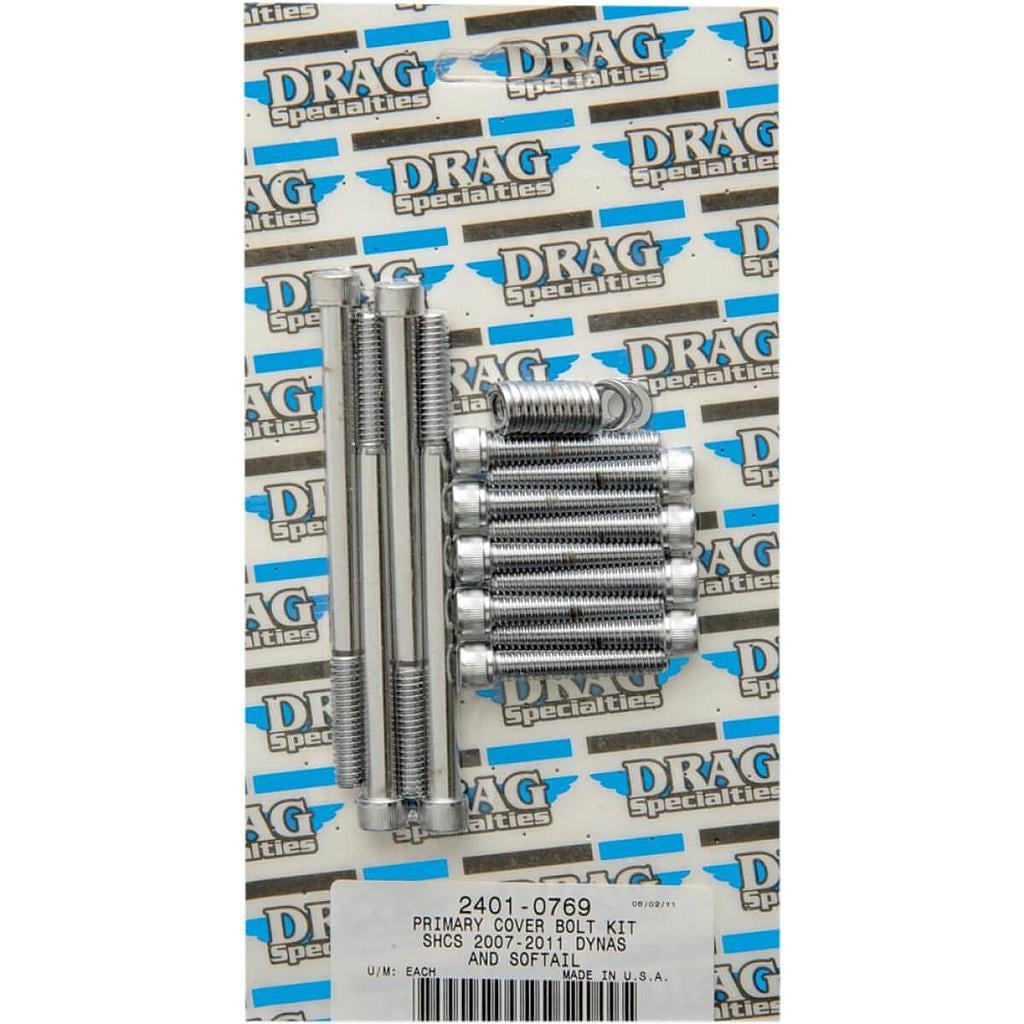 Socket-Head Primary Cover Bolt Kit Knurled, Chrome, 07-17 Softail