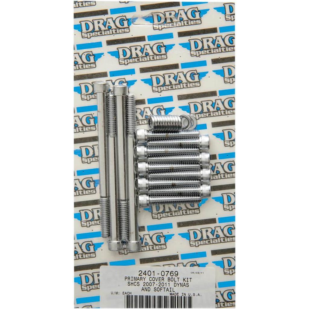 Socket-Head Primary Cover Bolt Kit Knurled, Chrome, 07-17 Softail