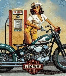 Mens Full Service Pinup with Motorcycle Tin Sign