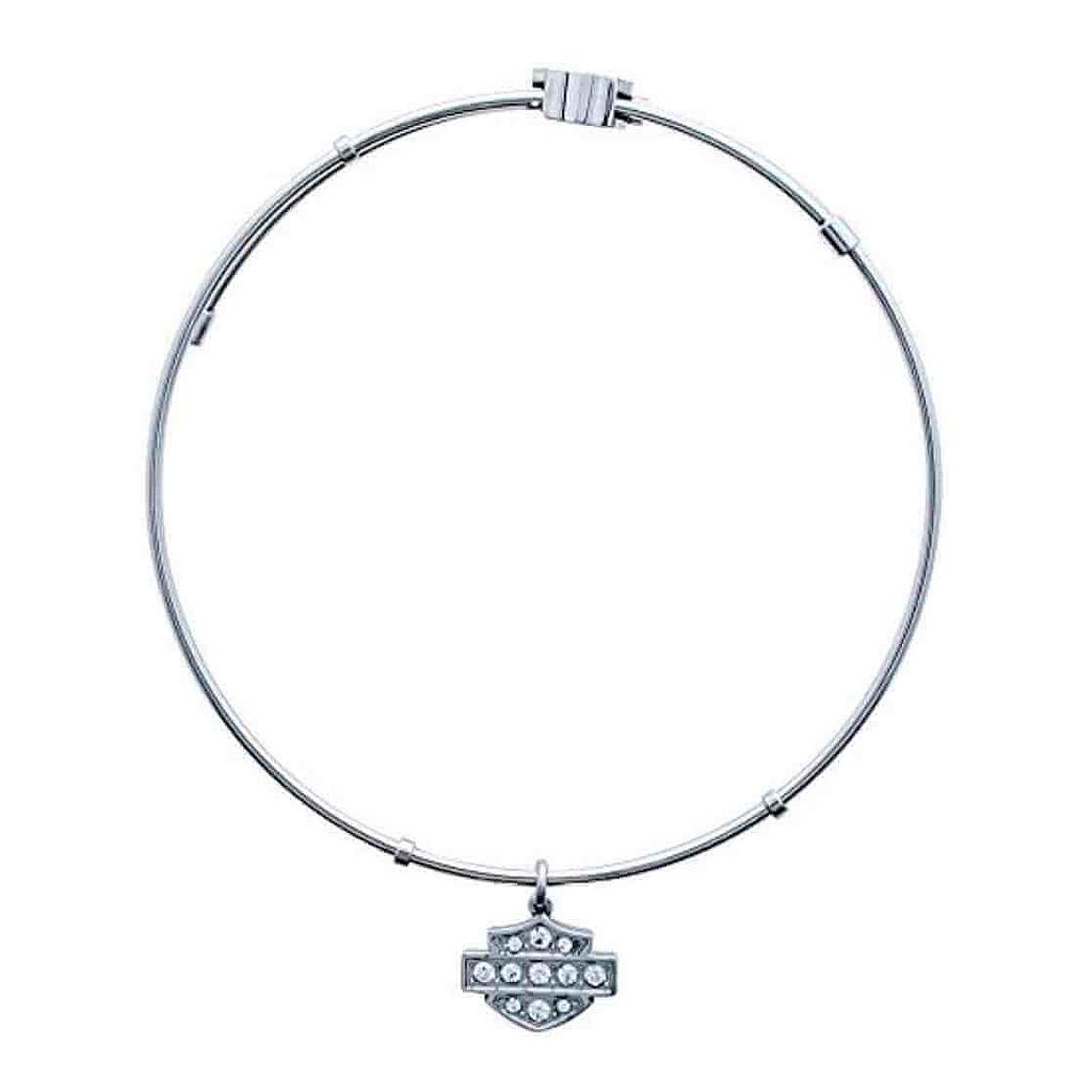 Bangle White Bling Bar &amp; Shield Dangle Bracelet