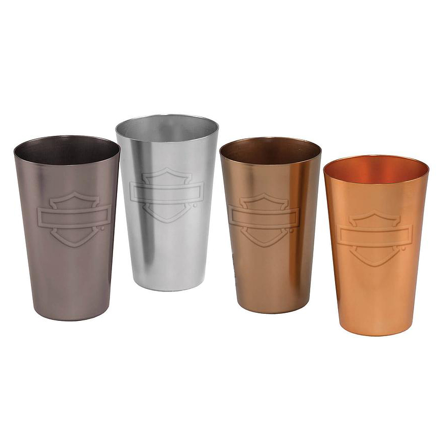 Embossed B&amp;S Aluminum Set of Four Pint Glass Set