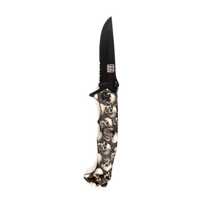 Skull &amp; Clip Knife, Black Ivory