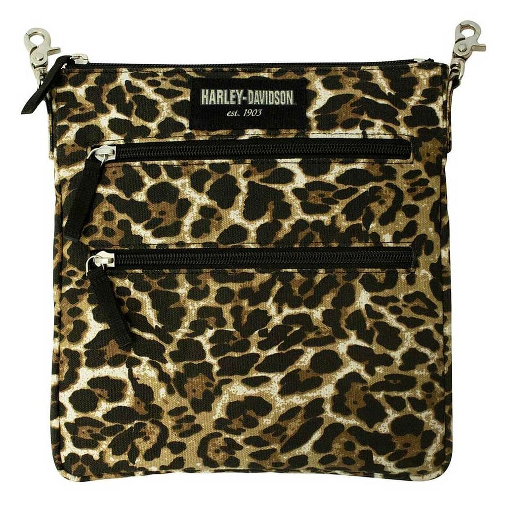 Leopard Print Cotton Canvas Crossbody / Clip Bag Purse