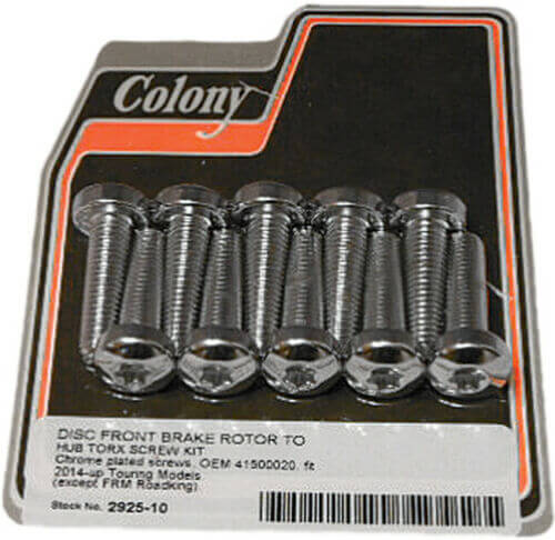 Chrome front rotor-hub screw kit, 10 pieces M8x1.25x30mm Torx (OEM 41500020)