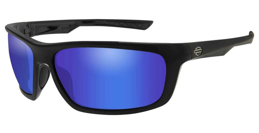 Gears Sunglasses, Blue Mirror Lenses &amp; Gloss Black Frames