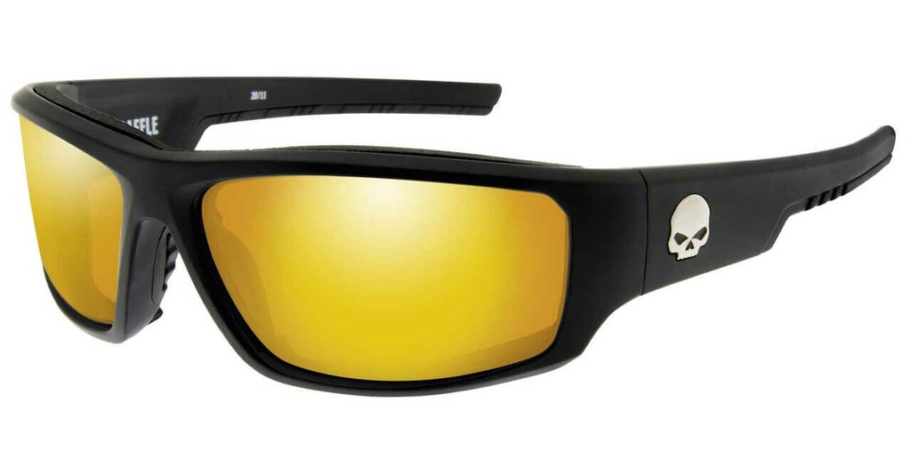 Baffle Sunglasses, Orange Mirror Lenses/Matte Black Frames