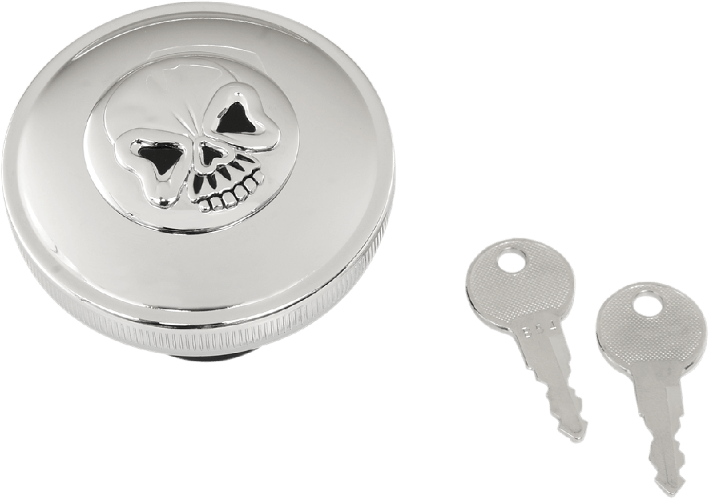 Screw-In Locking Chrome Skull Gas Cap, Vented, Chrome
