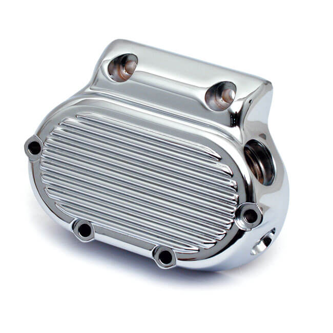 Transmission End Cover, Ribbed, Cable Clutch, Chrome