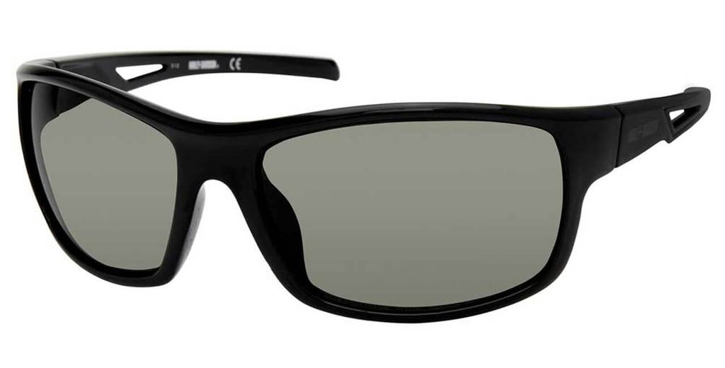 Vented Temple Sunglasses, Shiny Black Frame/Green Lenses
