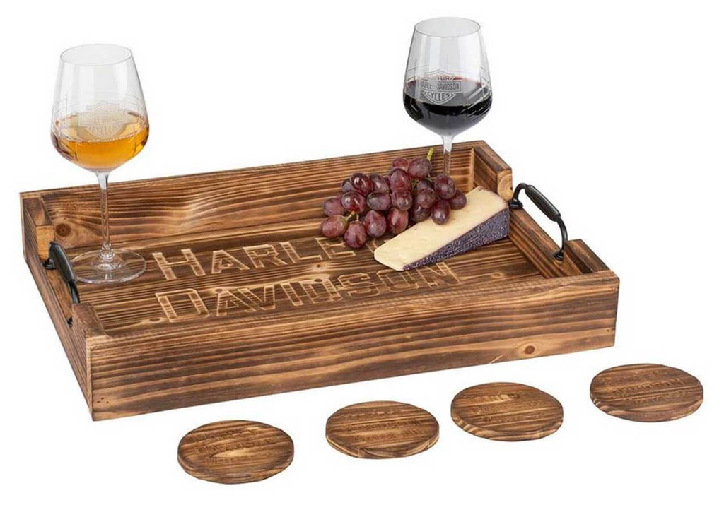Motor Co. Solid Wood Serving Tray w/Four Coasters