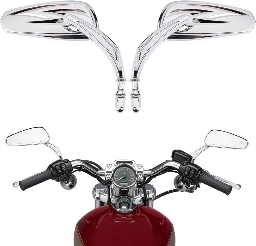 Rear View Mirrors, Long Stem, Teardrop, Chrome, For HD 1982-2024