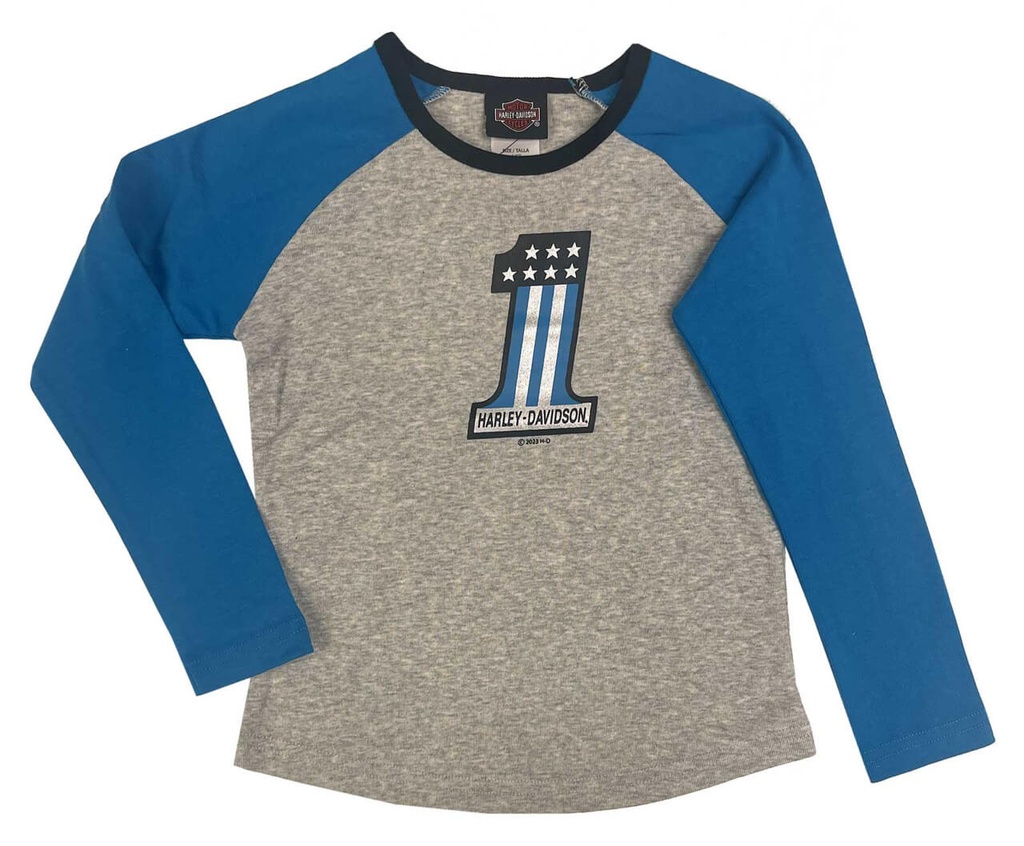 Little Girls' #1 Colorblock Rib Toddler Long Sleeve Raglan Tee