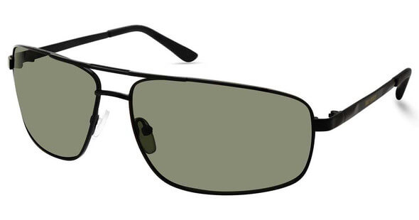 Metal Navigator Sunglasses, Matte Black Frame/Green Lenses