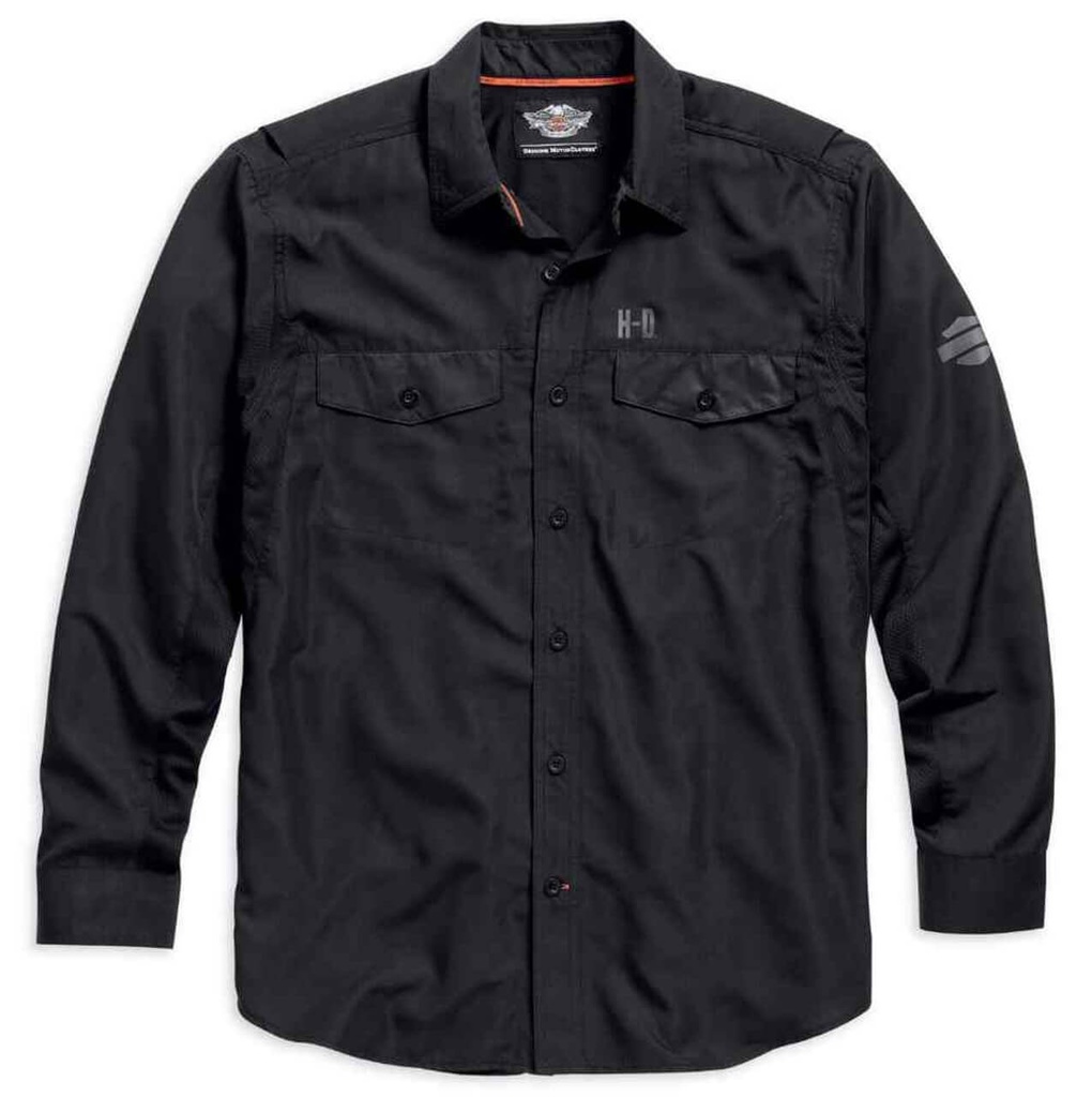 Long Sleeve Performance Button Front Shirt, Black