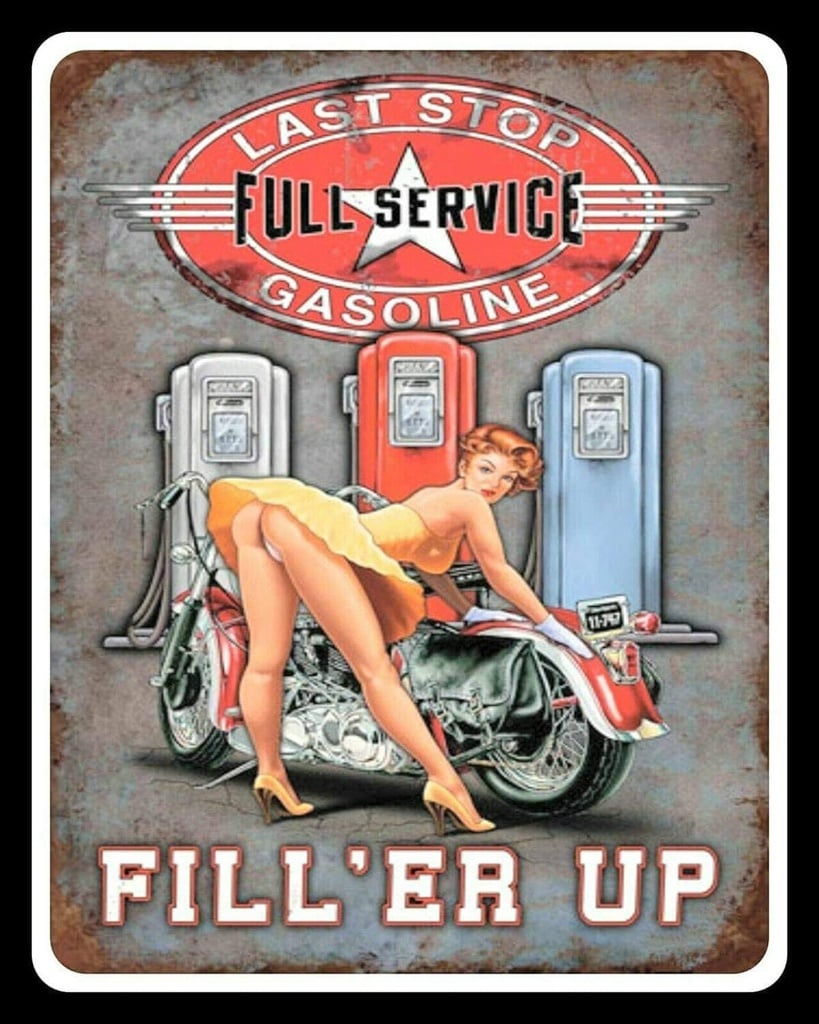 Last Stop Garage Pin Up Girl Biker Tin Sign