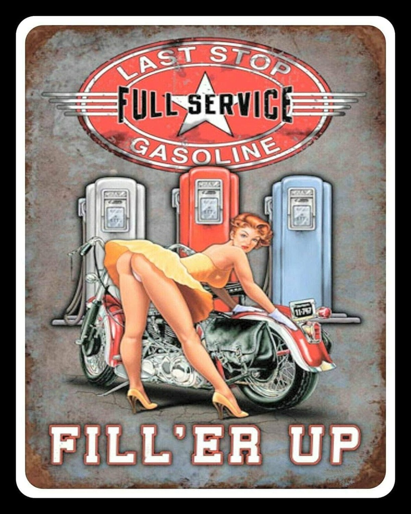 Last Stop Garage Pin Up Girl Biker Tin Sign