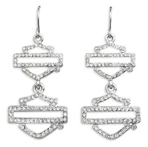 [99425-11VW] Crystal Bling Bar &amp; Shield Logo Earrings