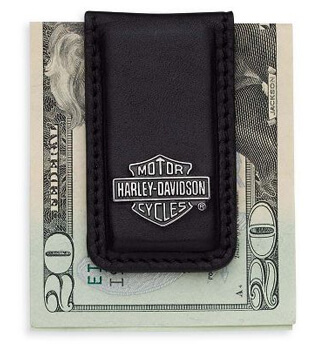 [99452-06V] Bar &amp; Shield Medallion Leather Money Clip