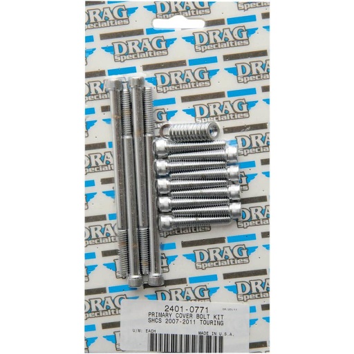 [2401-0771] Socket-Head Primary Cover Bolt Kit Knurled, Chrome, 07-16 FL