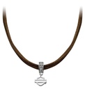 Crystal Bar & Shield Charm Brown Leather Choker