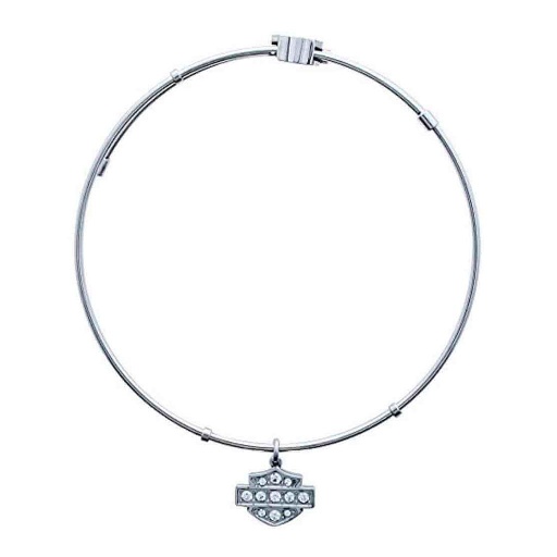 [HSB0077] Bangle White Bling Bar &amp; Shield Dangle Bracelet