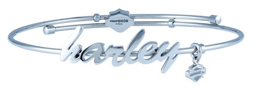 [HSB0133] Cursive Harley Silver Bangle, Stainless Steel