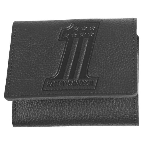 [XML3845-BLACK] Embossed #1 Logo Leather Tri-Fold Wallet