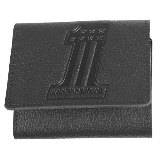 [XML3845-BLACK] Embossed #1 Logo Leather Tri-Fold Wallet