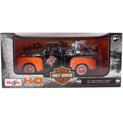 [X002VKNV45] 1:24 W/B Harley Davidson 1948 Ford F1 Pick UP &amp; FLH Duo Glide 1958
