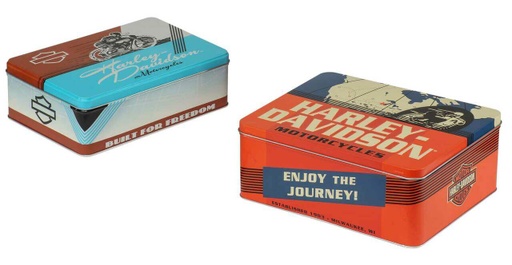 [HDL-18598] Metal Storage Tins Containers, Embossed Vintage Graphics Set of 2