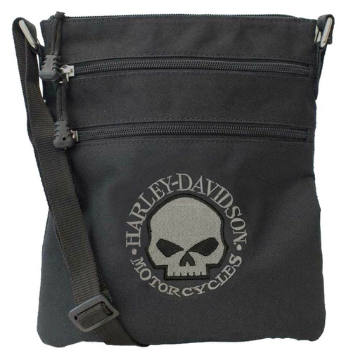 [XMP1521-GRYBLK] Embroidered Willie G Skull Crossbody Purse