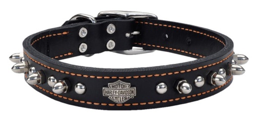 [H1708K BK118] 1 in. Adjustable Leather Spiked Collar
