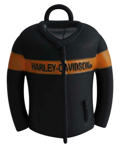 [HRB114] Bar &amp; Shield Leather Jacket Shaped Ride Bell, Black &amp; Orange