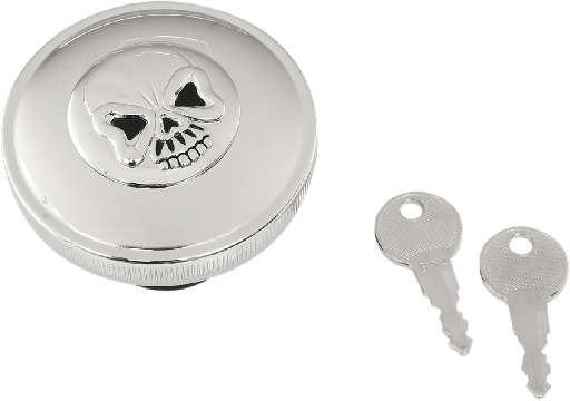 [0703-0688] Screw-In Locking Chrome Skull Gas Cap, Vented, Chrome